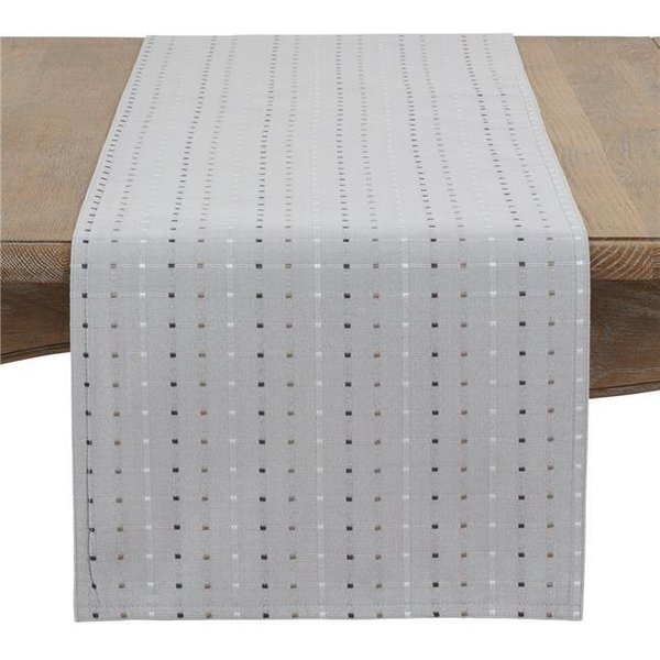 Saro Lifestyle SARO 2136.GY1672B Square Stitched Table Runner - Grey 2136.GY1672B